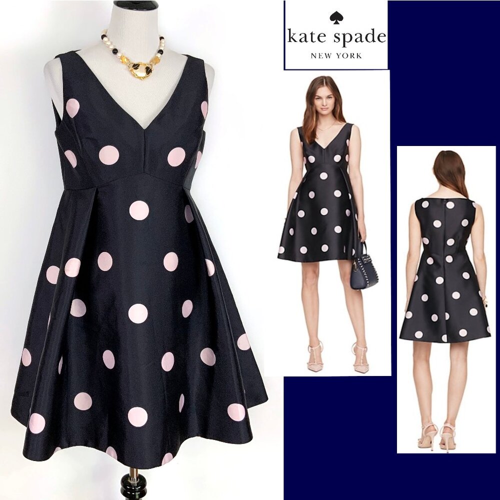 Kate Spade Steal The Spotlight Polka Dot Fit & Flare Dress Ink Navy Pink Sz 8
